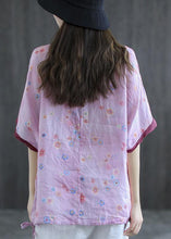 Load image into Gallery viewer, Casual Pink Print Patchwork Summer Linen Shirt Half Sleeve
