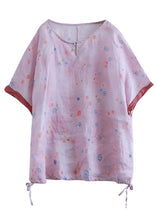 Load image into Gallery viewer, Casual Pink Print Patchwork Summer Linen Shirt Half Sleeve