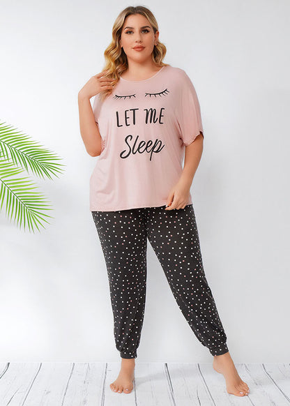 Casual Pink Print T Shirt Tops And Slim Pants Patchwork Cotton Two Piece Set Summer
