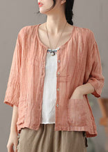 Load image into Gallery viewer, Casual Pink wrinkled Button Linen Shirts Bracelet Sleeve