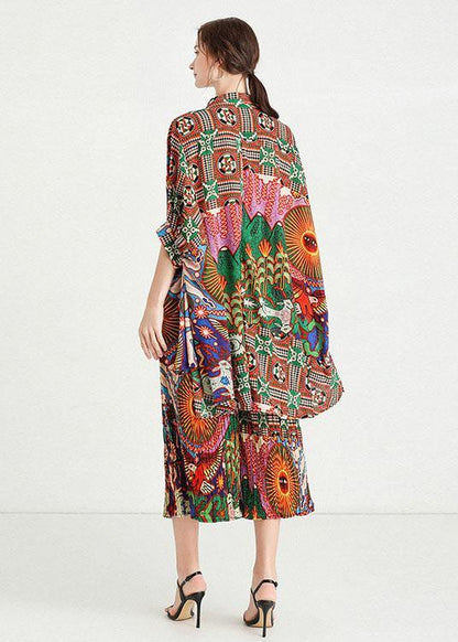 Casual Print Animal Peter Pan Collar Button Fall Two Pieces Set Half Sleeve