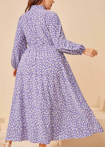 Casual Purple Peter Pan Collar Print Patchwork Wrinkled Cotton Maxi Dresses Fall