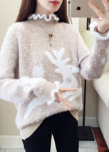Load image into Gallery viewer, Casual Red Ruffled Print Thick Mink Hair Knitted Sweaters Fall