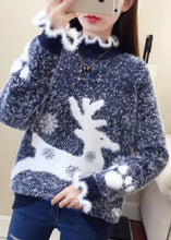 Load image into Gallery viewer, Casual Red Ruffled Print Thick Mink Hair Knitted Sweaters Fall