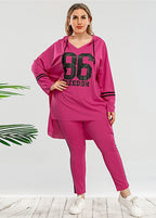 Casual Rose Hooded Print Patchwork Cotton Tops And Pants Two Pieces Set Fall