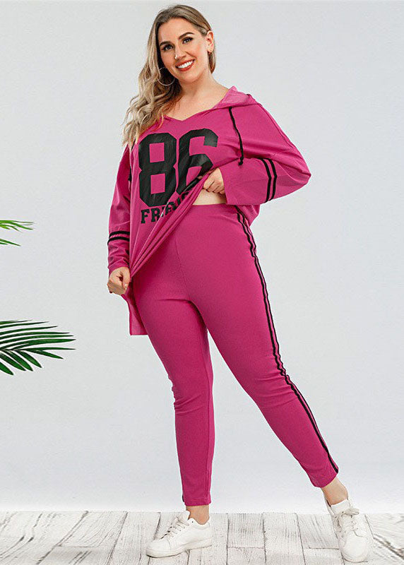 Casual Rose Hooded Print Patchwork Cotton Tops And Pants Two Pieces Set Fall