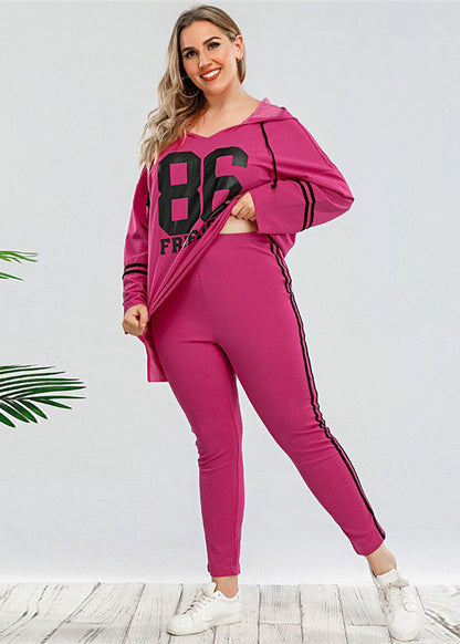 Casual Rose Hooded Print Patchwork Cotton Tops And Pants Two Pieces Set Fall