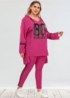 Casual Rose Hooded Print Patchwork Cotton Tops And Pants Two Pieces Set Fall