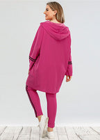 Casual Rose Hooded Print Patchwork Cotton Tops And Pants Two Pieces Set Fall