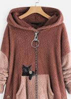 Casual Rubber Red Hooded Print Zippered Patchwork Teddy Faux Fur Coats Fall