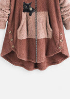 Casual Rubber Red Hooded Print Zippered Patchwork Teddy Faux Fur Coats Fall