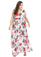 Casual White O-Neck Patchwork Print Long Dresses Summer