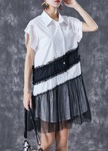 Load image into Gallery viewer, Casual White Peter Pan Collar Patchwork Cotton Day Dress Petal Sleeve