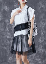 Load image into Gallery viewer, Casual White Peter Pan Collar Patchwork Cotton Day Dress Petal Sleeve