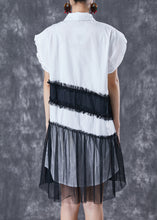 Load image into Gallery viewer, Casual White Peter Pan Collar Patchwork Cotton Day Dress Petal Sleeve