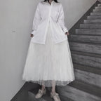 Casual White Pleated Double Layer Design Double Side Skirt