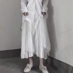 Casual White Pleated Double Layer Design Double Side Skirt