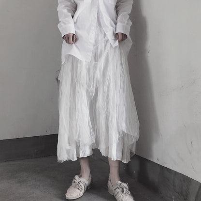 Casual White Pleated Double Layer Design Double Side Skirt