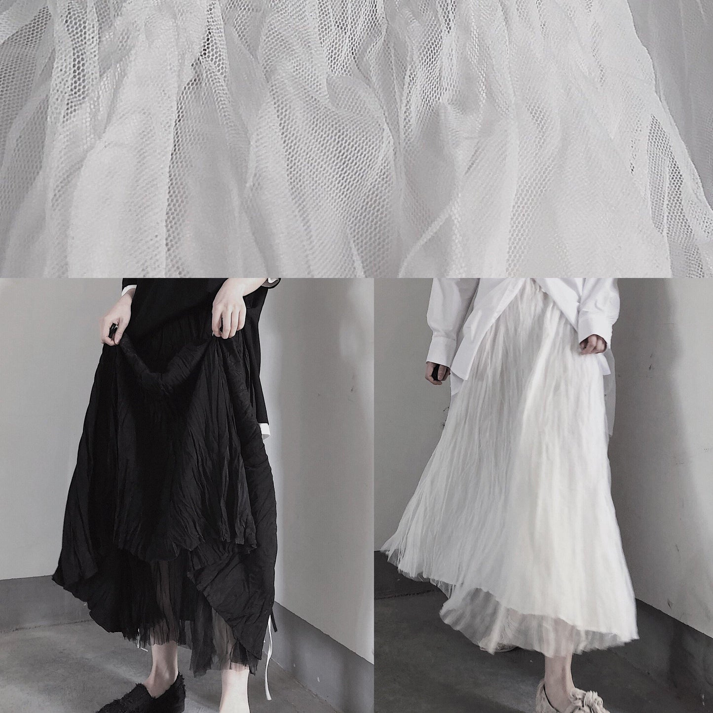 Casual White Pleated Double Layer Design Double Side Skirt