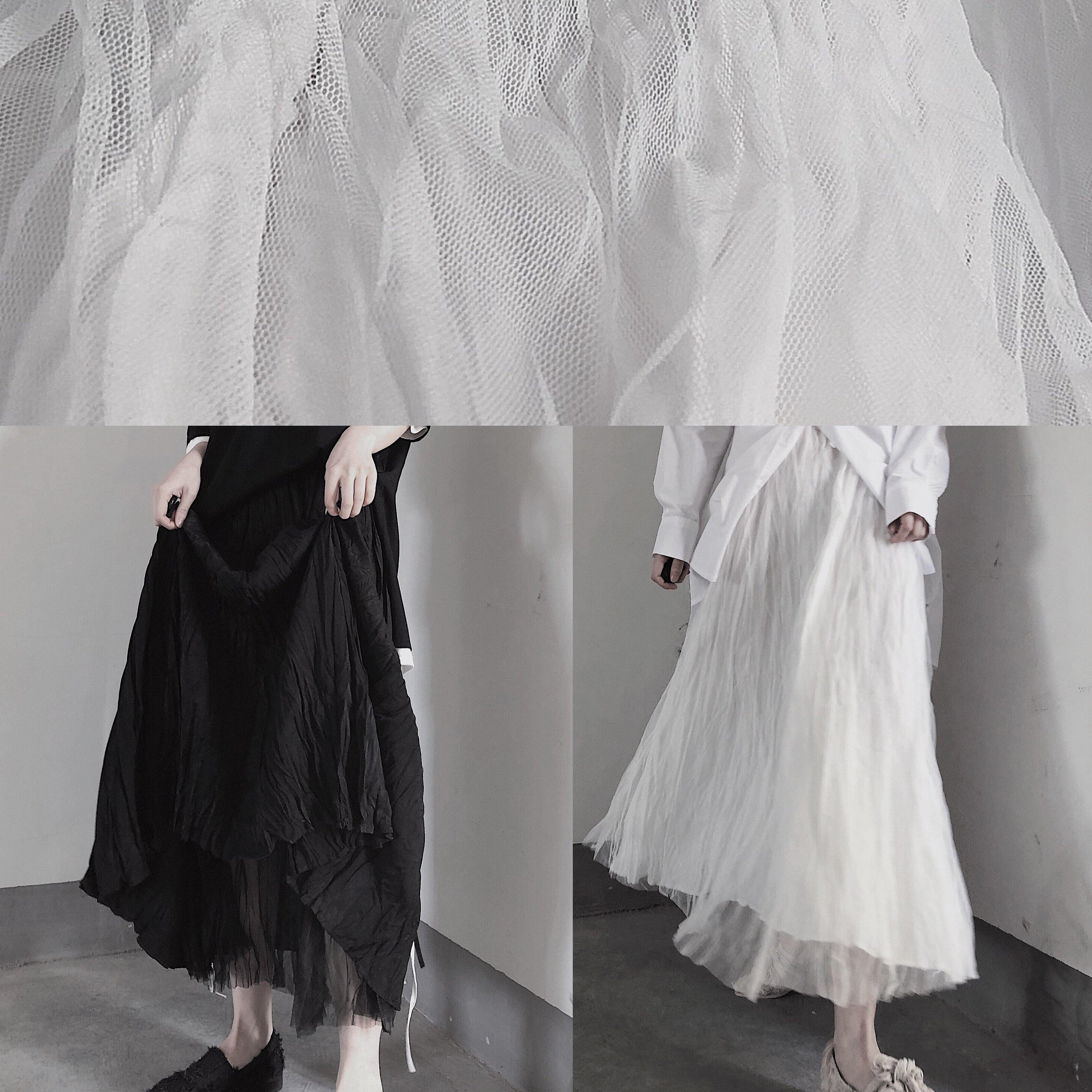 Casual White Pleated Double Layer Design Double Side Skirt