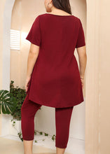 Load image into Gallery viewer, Casual Wine Red O-Neck Print Patchwork Cotton Two Piece Suit Pajamas Summer