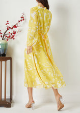 Load image into Gallery viewer, Casual Yellow Ruffled Cinched Print Chiffon Dress Summer