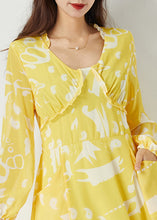 Load image into Gallery viewer, Casual Yellow Ruffled Cinched Print Chiffon Dress Summer