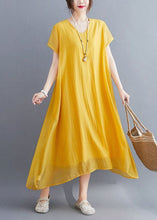 Load image into Gallery viewer, Casual Yellow V Neck Asymmetrical Design Cotton Maxi Dresses Summer