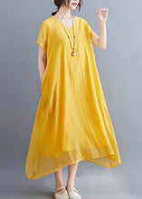 Load image into Gallery viewer, Casual Yellow V Neck Asymmetrical Design Cotton Maxi Dresses Summer