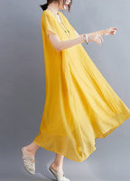 Casual Yellow V Neck Asymmetrical Design Cotton Maxi Dresses Summer