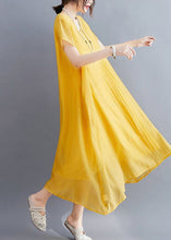 Load image into Gallery viewer, Casual Yellow V Neck Asymmetrical Design Cotton Maxi Dresses Summer