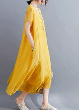 Load image into Gallery viewer, Casual Yellow V Neck Asymmetrical Design Cotton Maxi Dresses Summer
