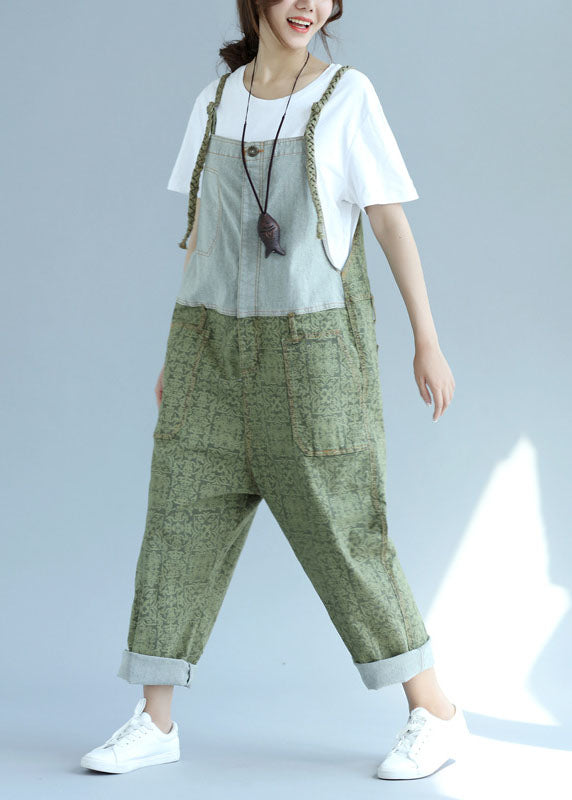 Casual green pockets Patchwork wide leg Jumpsuit Spring