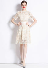 Load image into Gallery viewer, Chic Apricot Embroideried Hollow Out Patchwork Lace Mid Dress Summer