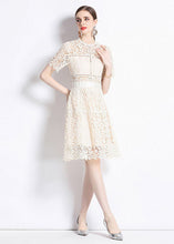 Load image into Gallery viewer, Chic Apricot Embroideried Hollow Out Patchwork Lace Mid Dress Summer