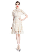 Load image into Gallery viewer, Chic Apricot Embroideried Hollow Out Patchwork Lace Mid Dress Summer
