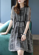 Load image into Gallery viewer, Chic Black O-Neck Ruffled Print Chiffon Party Dress Summer