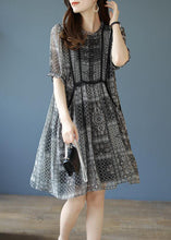 Load image into Gallery viewer, Chic Black O-Neck Ruffled Print Chiffon Party Dress Summer