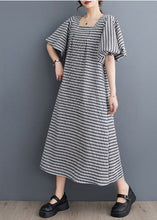 Load image into Gallery viewer, Chic Black Square Collar Plaid Linen A Line Dress Puff Sleeve