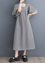 Load image into Gallery viewer, Chic Black Square Collar Plaid Linen A Line Dress Puff Sleeve