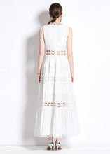 Load image into Gallery viewer, Chic Black V Neck Hollow Out Patchwork Wrinkled Cotton Long Dresses Sleeveless