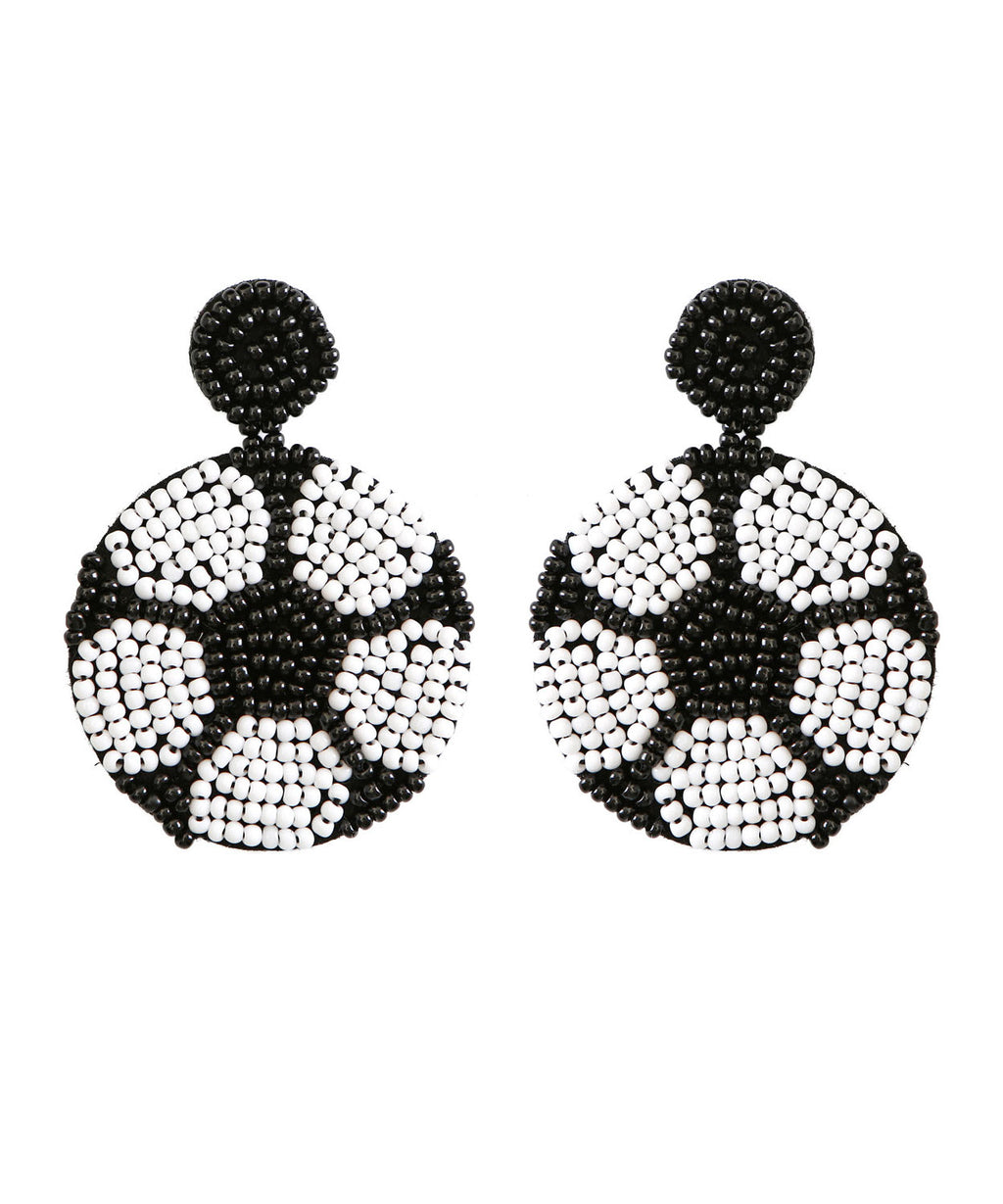 Chic Black White Hand Knitting Rice Ball Football Stud Earrings