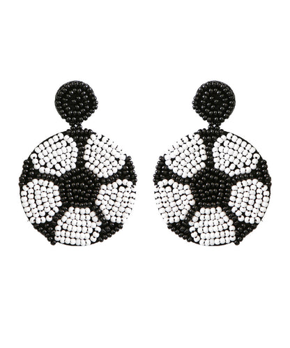 Chic Black White Hand Knitting Rice Ball Football Stud Earrings