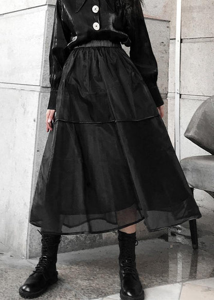 Chic Black tulle Patchwork A Line Skirts Summer