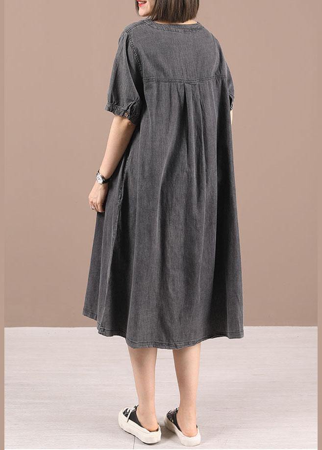 Chic Blue Button Cinched Denim Summer Dresses