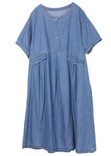 Load image into Gallery viewer, Chic Blue Button Cinched Denim Summer Dresses