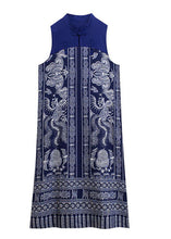 Load image into Gallery viewer, Chic Blue Stand Collar Print Patchwork Cotton Summer Dress Sleeveless