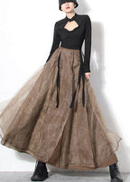 Chic Brown tulle High Waist zippered Skirt