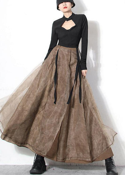 Chic Brown tulle High Waist zippered Skirt