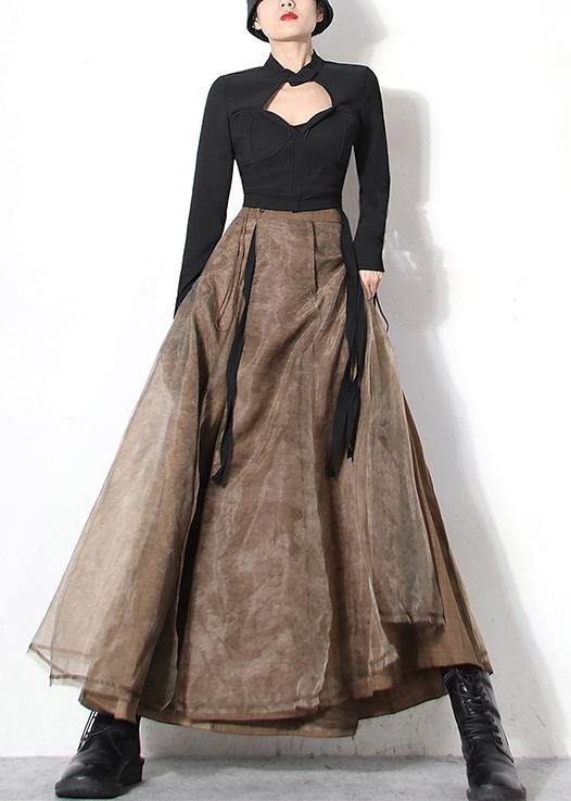 Chic Brown tulle High Waist zippered Skirt